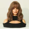 Synthetic Wigs Brown Curly Wave Hair Women Wig with Bangs Shoulder Length Heat Resistant Synthetic Fiber Wigs Cosplay Party Daily Use HKD230818