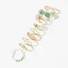 Collier Boucles d'oreilles Set 9pcs / Set Bohemia Bijoux Bijoux Crystal Rice Perles d'anneau Cleeur creux Green Naturel Stone Flowers Love