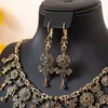 Necklace Earrings Set Bronze Plating Macedonian Wedding Dress Jewelry Handmade Rhinestone Crown Bracelet Ring 5pcs/Set Bridal Bijoux