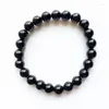 Strand Natural Black Tourmaline Stone Bracelet Round kralen Mannen Women Girls Protection Sieraden 1pc Dropship