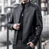 Herrenjacken Moto Pu-Lederjacke Männer Winter-Lederjacke Männlicher Stehkragen Lässige Windjacke Trendige Herrenbekleidung Schwarz Blau 230816