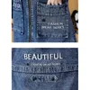 Trench femminile Lettera ricamata coreana in denim cappotto in giacca evelta con cerniera con cappuccio autunno giacche per jeans casual sciolte femminile femminile