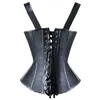 Cintura barriga de barriga de couro faux de couro de alça de ombro superior corselet zíper preto bifurar bustier colete de tênis de bustier superestily steampunk 2308017