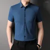 Men's Casual Shirts Nylon&Spandex For Men Short Sleeve Seamless Solid Color Summer Quality Smooth Comfortable Silky Elastic Camisas De