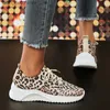 Dress Shoes Leopard Print Breathable Sneakers Women 2023 Autumn Knitted Mesh Flat Heels Casual Shoes Woman Plus Size Soft Sole Walking Shoes T230818