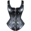 Cintura barriga de barriga de couro faux de couro de alça de ombro superior corselet zíper preto bifurar bustier colete de tênis de bustier superestily steampunk 2308017