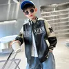 Jackets Letter Print Boy's Faux Leather Jacket Kids Streetwear Bomber Coats Baseball Uniform Outerwear Contrast Kleur Kinderkleding 230817