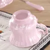 Kupalar zarif pembe kahve fincan tabağı kaşık seti Avrupa prenses seramik çay bardağı 180ml üst porselen çay fincanı kafe teatime içecekware 230817