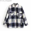 Vestes pour femmes Plaid Overshirt Laine Mélange Veste Vintage Poches Élégantes Mode Revers Col À Manches Longues Manteau Casual Dames Veste Chic Tops Z230818