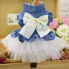 Dog Apparel Pet Dogs Clothes Summer Costume Sling Sweetly Princess Dress Teddy Party Birthday Decor Bow Knot Denim Puppy