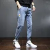 Jeans masculino moda de cordão coreano clássico de luxo de luxo de luxo de verão estilo estilo mal -as