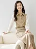 Kvinnors blusar Vimly kontrastskjortor för kvinnor 2023 Autumn Relaxed Fit Long Sleeve Tops Female Collar Down and M2636