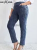 Jeans pour femmes Lih Hua Femmes plus taille jeans automne chic élégant jean pour femmes joues chubby en coton jeans maman J230818