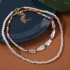 Choker 2 datorer/set Boho Ladies Multi-Layers Pärlor Stora imitation Pearl Handgjorda pärlstav chokers överdrivna halsband för kvinnliga smycken