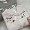 Pull Style coréen nouveau printemps automne bébé filles tricoté Cardigan pull fleur broderie enfants manteau enfants veste x0818