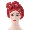 Berretti di teschio taps fiori scintillanti diamanti bocchetti per donne già preparati con gele automobilistico hijab aso oke headtie sciarpa headwraps hat turbante africano 230818