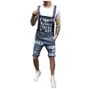 Men's Shorts MenS Jeans Letter Suspender Pants For Men Mens Ripped Short Jumpsuits Died Denim Overalls Knee Length Cowboy Drop Delivery Apparel C Dhdel