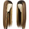 Wig Women's Long Straight Hair Highlighted Dye Gradient Brown Fashion Fiber Rose Mesh Headcover 230818