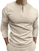 Men's Polos Men's Casual Polo Shirt Khaki Collarless Long Sleeve Zip Design Top Harajuku Men Streetwear Luxury Fashion S-3XL 230817