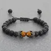 Bedelarmbanden zwarte lava stenen kroon tijger oog kralen armband voor mannen vrouwen gevlochten handgemaakte verstelbare sieraden