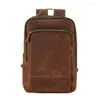 Backpack Highend Vintage Thick Brown Genuine Crazy Horse Leather A4 15.6'' Laptop Women Men Cowhide Male Travel Bag M6647
