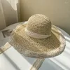 Chapeaux à bord large femmes chapeau de paille en dentelle ruban pliable de plage d'été Capuche de plage uv protection soleil grand seau