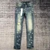 Mens Purple Jeans Designer مكدسة سراويل طويلة Ksubi تمزق العلامة التجارية الشارع العليا رقعة الدنيم مباشرة