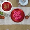 プレートケーキコンテナウェディングパーティー装飾フルーツトレイ中国語ティースタイルサービング収納ステンレススチールディナー