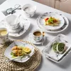 Plates Black And White Marble Plate Dinner Ceramic Creative Square Round Dinnerware Household Rice Bowl Tableware Nordic Dishes