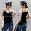 Women's T Shirts 2023 Summer Sexy Fringe Ruffled Drill Sleeveless Tops Elegant Slim High Strecth Spaghetti Strap T-shirt