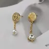 Brand Designer MiuMiu Fashion Earrings New Asymmetric with Pearl Embedding and Diamond Advanced High Edition Valentine's Day Long AB Earrings Accessories Jewelry