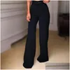 Women'S Pants Capris Womens Qiuxuan Fashion Fluorescent Wide Leg Straight Women Slim High Waist Long With Belt Streetwear Casual L Dhgao