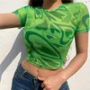 Koszulka T Shirt Vrouwen Zomer Raze Hart Gedrukt Esthetiek See Through Mesh Koreaanse Korte Mouw Voor Zoee Kawaii Meisjes Top 230818
