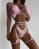 Ensemble sexy lingerie sexy lingerie rose rose clair strings creux et tenues érotiques sissy sèches femme sans couture femme 3 pièces fée intime 230808