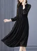 Robes décontractées printemps automne robe midi noire pour les femmes élégantes vintage bal luxe o-cou bureau tunics formel vestido