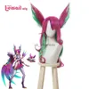 Synthetische pruiken l-email pruik synthetisch haar xayah cosplay pruiken game lol star guardians cosplay lange roze groene pruik met oren Halloween pruik hkd230818