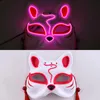 Party Masks Lysande LED -mask japanska rävar Mask Rave Costume Anime Half Face Cat Masks Masquerad Festival Party Cosplay Props 230818