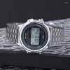 Наручные часы 2023 светодиодные цифровые часы для женщин часы со стальным ремешком мужские круглые деловые часы многофункциональные спортивные наручные