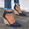 Klänningskor Kvinnor Sandaler Vintage Wedge Shoes Woman Buckle Strap Str Thick Bottom Flats Platform Sandaler Flock Female Shoes Summer 2021 T230818