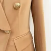 Damenanzüge Blazers High Street Est Designer Blazer Jacke Schlanker sitzender doppelte Metall Löwenknöpfe Schalgeharr 230817