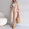 Kvinnors tvåbitar byxor Fashion Cotton Linen 2 Långärmad skjorta Ankellängd 2023 Casual Loose Versatile Set pendlar Street Apparel Pyjama