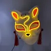 Party Masks Lysande LED -mask japanska rävar Mask Rave Costume Anime Half Face Cat Masks Masquerad Festival Party Cosplay Props 230818