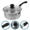 Double Boilers Single Handle Small Cooking Pot Saucepan Lid Stainless Steel Soup Baby