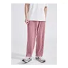 Мужские брюки Miyake Плиссированный летний прямой урожай розовый длинный ретро -модный уличный стиль