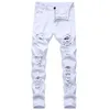 Erkek kot beyaz moda hip hop yırtılmış sıska erkekler denim pantolonlar ince fit streç sıkıntılı fermuarlı jean pantolon yüksek kalite 230817