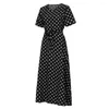 Casual Dresses Summer Spot Print Short Sleeve Long Dress Women's O Neck A Line Outfits For Women 2023