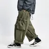 Herrbyxor multi ficklast mens arbete safari stil casual bred ben män fast färg baggy byxor