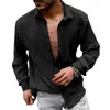 Men's Casual Shirts Autumn Cotton Linen Men Beach Leisure Loose Breathable Shirt Vintage Solid Buttoned Lapel Long Sleeve
