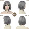 Синтетические парики Gnimegil Synthetic Short Bob Wigs с челкой для женщин Серые прямые волосы бабушка старая леди парики косплей костюм Хэллоуин Hkd230818