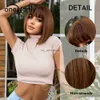 Perucas sintéticas de peruca marrom curta com franja natural wig wig lolita diariamente perucas para mulheres perucas sintéticas de boa qualidade hkd230818